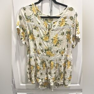 Floral Print Women's Top - white and Yellow